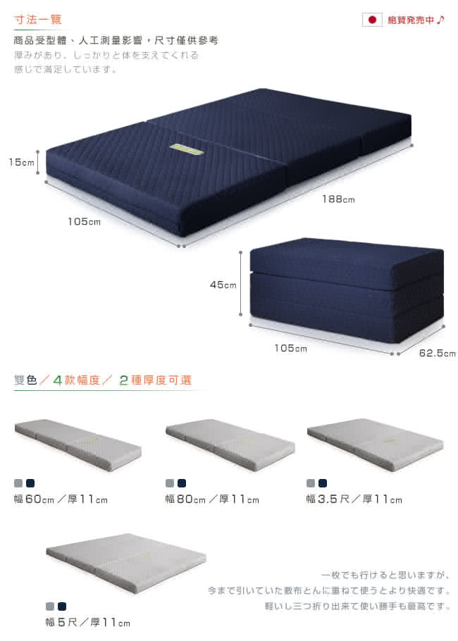【尚品】二代目日式三折獨立筒彈簧床墊-15cm